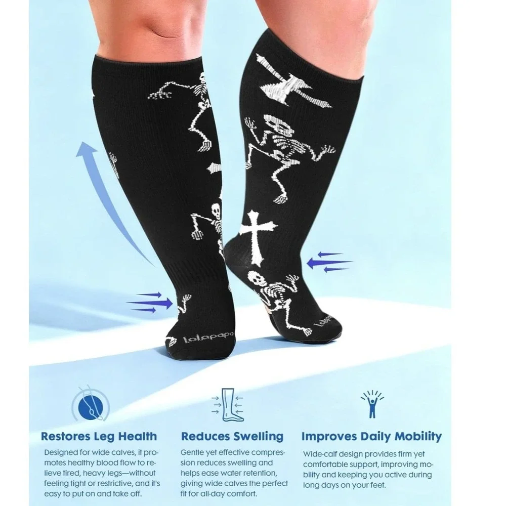 3Pair Wide Calf Compression Socks 20-30mmHg Graduated Support, Knee High 4XL